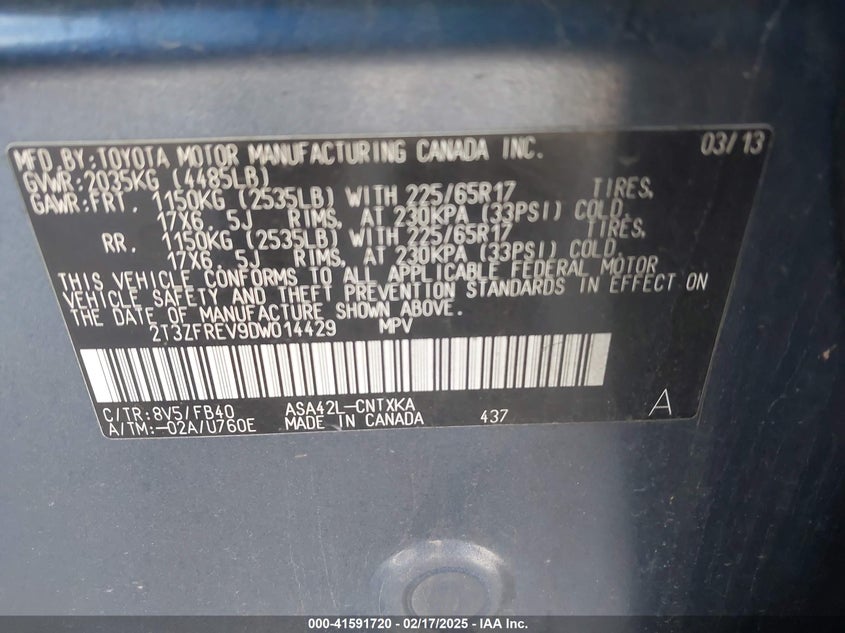 2013 TOYOTA RAV4 LE - 2T3ZFREV9DW014429