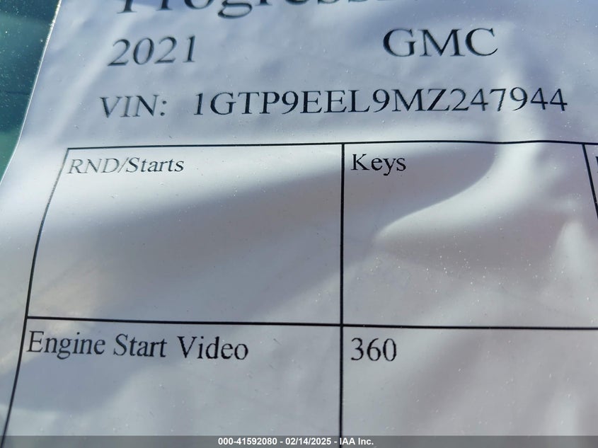2021 GMC SIERRA 1500 VIN: 1GTP9EEL9MZ247944