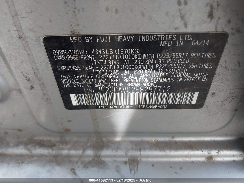 2014 SUBARU XV CROSSTREK 2.0I PREMIUM - JF2GPAVC2E8287712