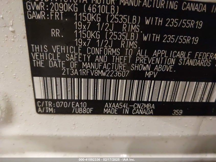 2021 TOYOTA RAV4 XLE PREMIUM - 2T3A1RFV8MW223607