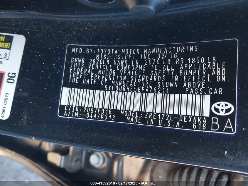 2016 TOYOTA COROLLA LE - 5YFBURHE5GP476214