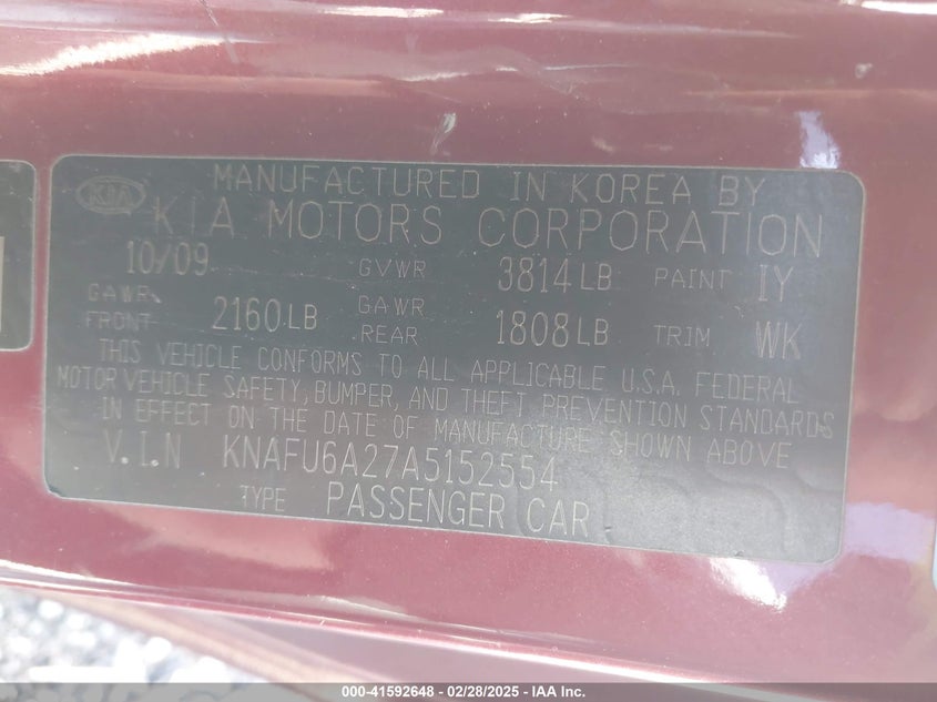 2010 Kia Forte Koup Ex VIN: KNAFU6A27A5152554 Lot: 41592648