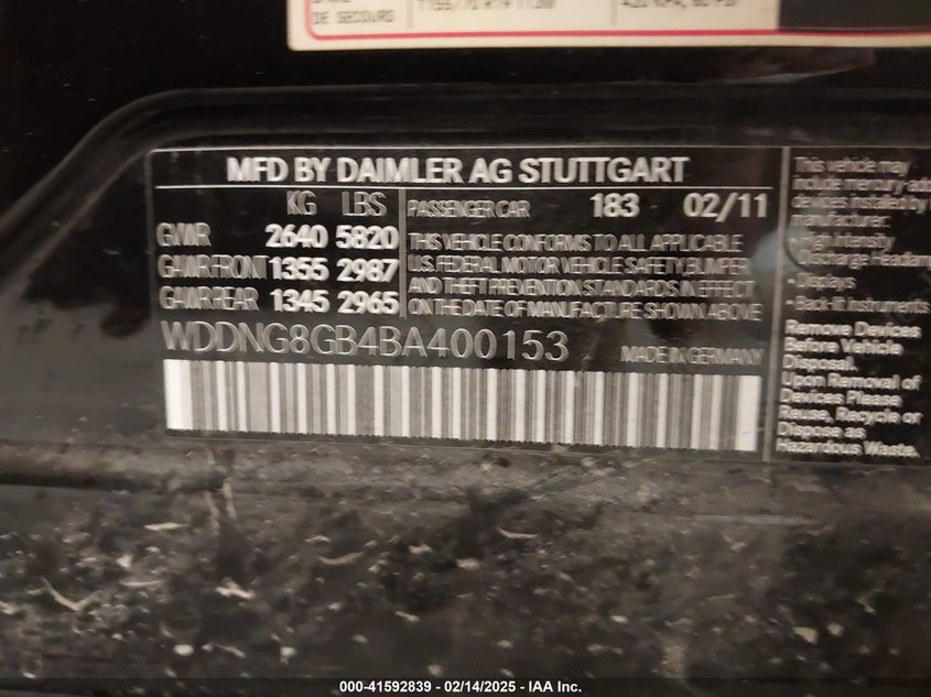 2011 MERCEDES-BENZ S 550 VIN: WDDNG8GB4BA400153