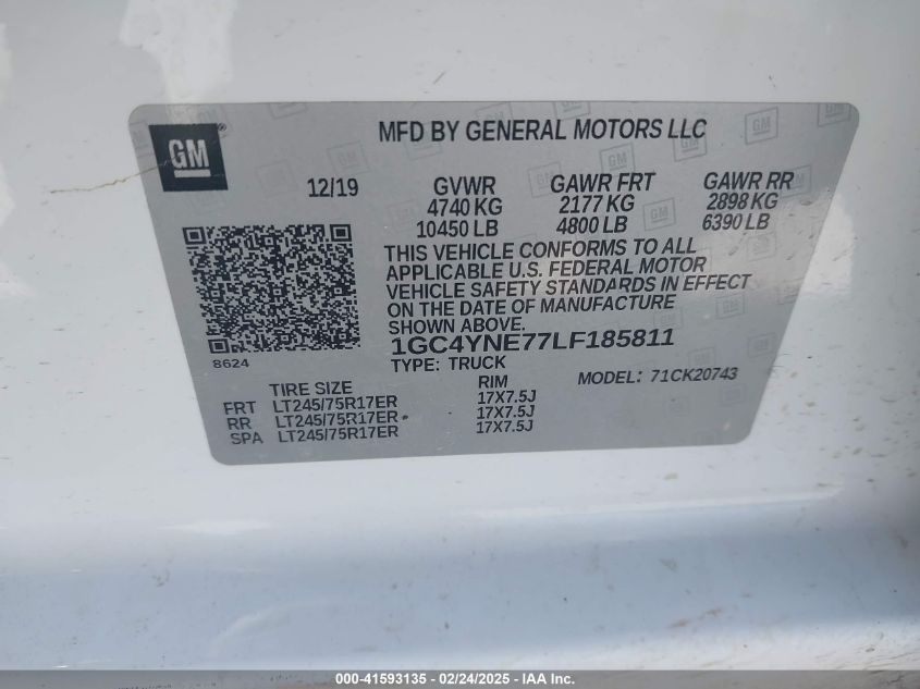 2020 Chevrolet Silverado 2500Hd 4Wd Standard Bed Lt VIN: 1GC4YNE77LF185811 Lot: 41593135