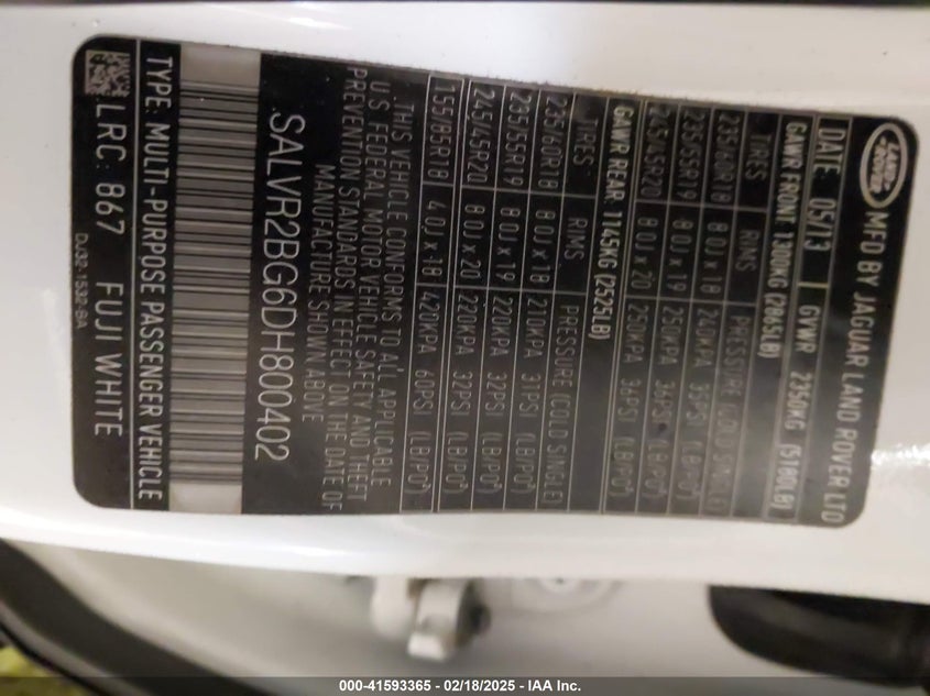 2013 LAND ROVER RANGE ROVER EVOQUE PURE SALVR2BG6DH800402