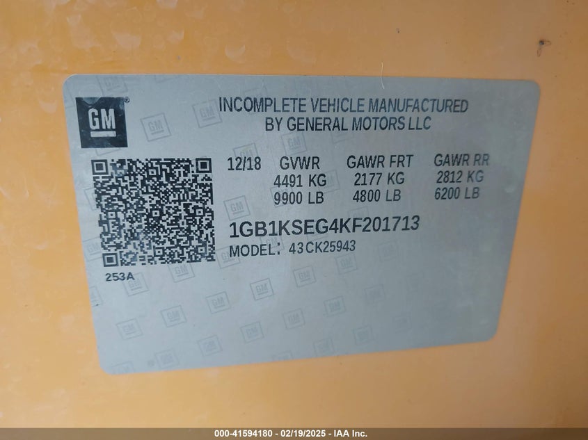 2019 CHEVROLET SILVERADO 2500HD VIN: 1GB1KSEG4KF201713