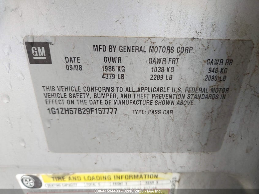 2009 CHEVROLET MALIBU VIN: 1G1ZH57B29F157777