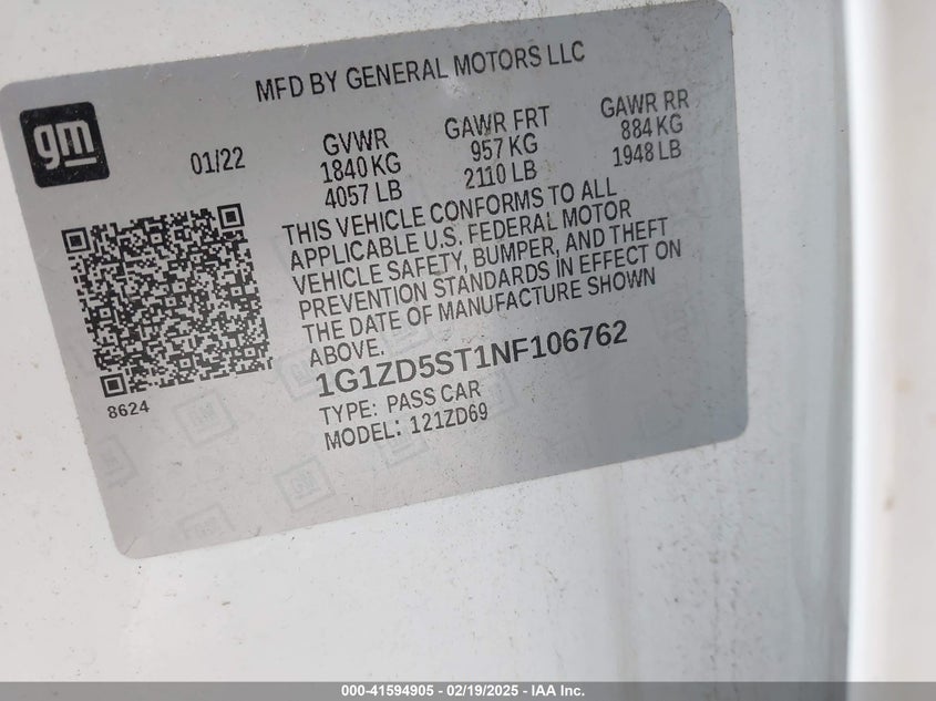 2022 CHEVROLET MALIBU FWD LT - 1G1ZD5ST1NF106762