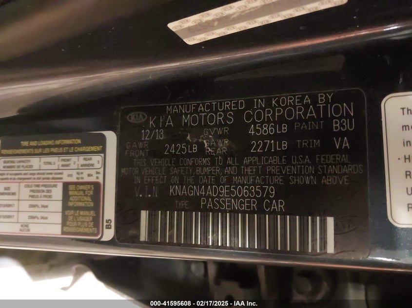 2014 Kia Optima Hybrid Ex VIN: KNAGN4AD9E5063579 Lot: 41595608