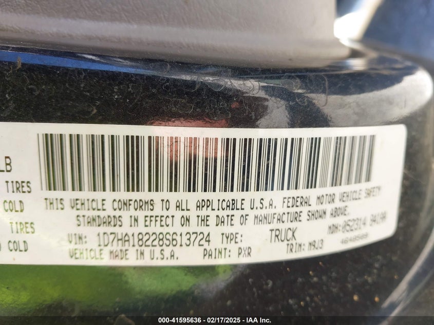 2008 Dodge Ram 1500 Slt VIN: 1D7HA18228S613724 Lot: 41595636