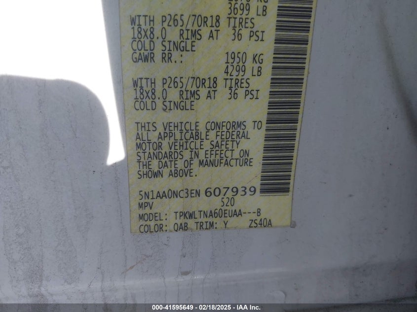 2014 Nissan Armada Sv VIN: 5N1AA0NC3EN607939 Lot: 41595649