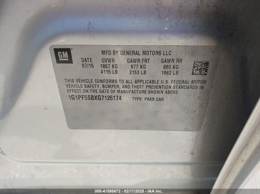 2016 Chevrolet Cruze Limited 2Lt Auto VIN: 1G1PF5SBXG7126174 Lot: 41595672