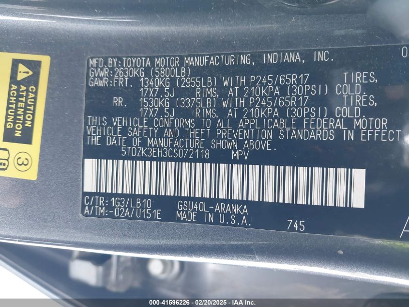 2012 Toyota Highlander Se V6 VIN: 5TDZK3EH3CS072118 Lot: 41596226