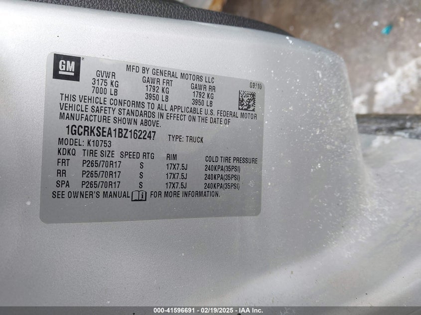 2011 CHEVROLET SILVERADO VIN: 1GCRKSEA1BZ162247