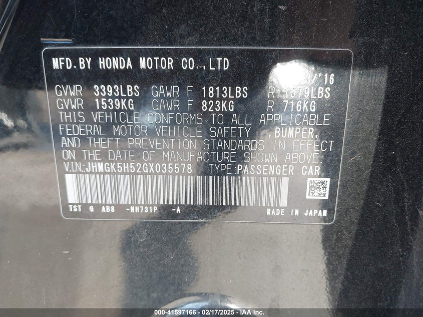 2016 HONDA FIT LX - JHMGK5H52GX035578