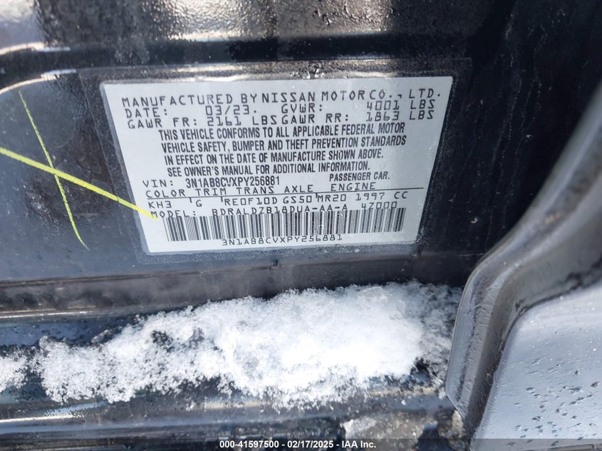 2023 NISSAN SENTRA VIN: 3N1AB8CVXPY256881