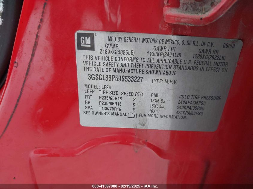 2009 Saturn Vue VIN: 1G8CL33D895533227 Lot: 41597988