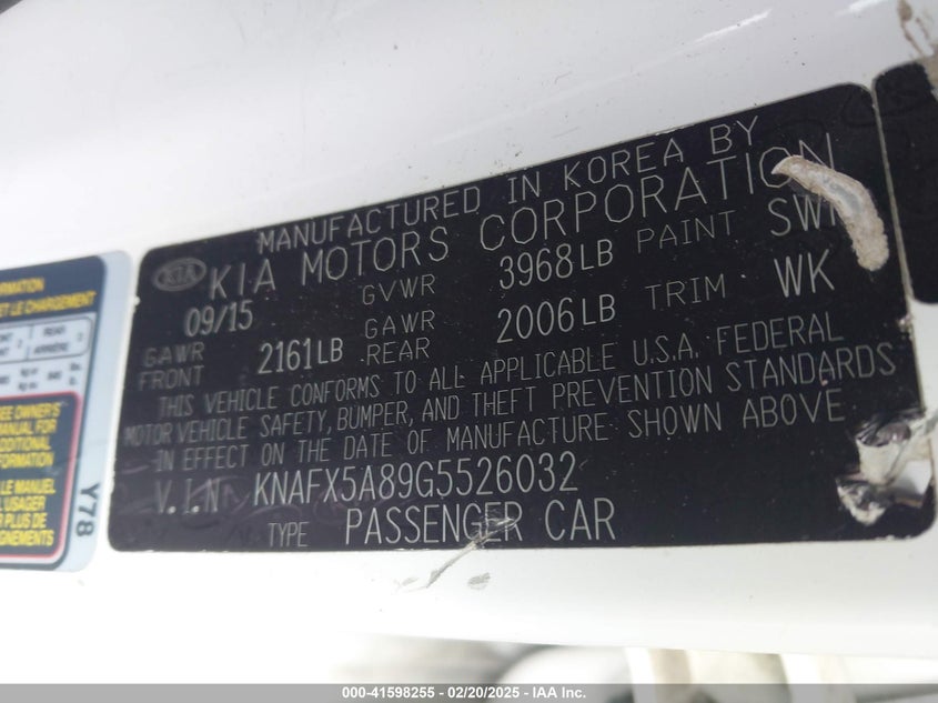 2016 KIA FORTE VIN: KNAFX5A89G5526032