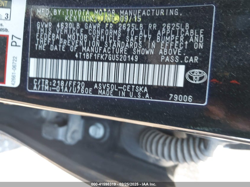 2016 TOYOTA CAMRY VIN: 4T1BF1FK7GU520149
