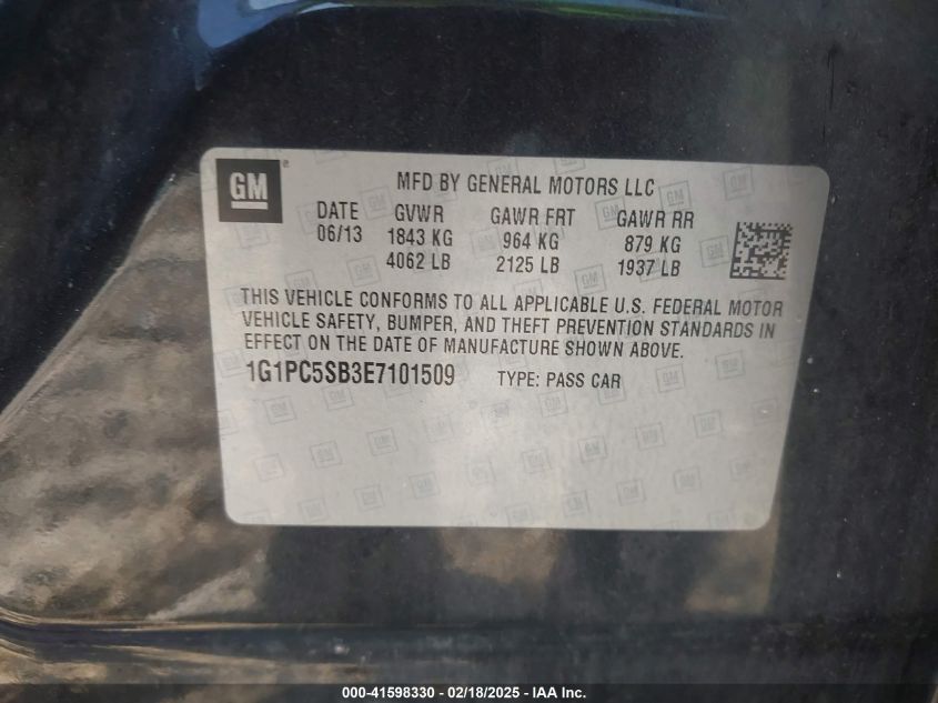 2014 Chevrolet Cruze 1Lt Auto VIN: 1G1PC5SB3E7101509 Lot: 41598330