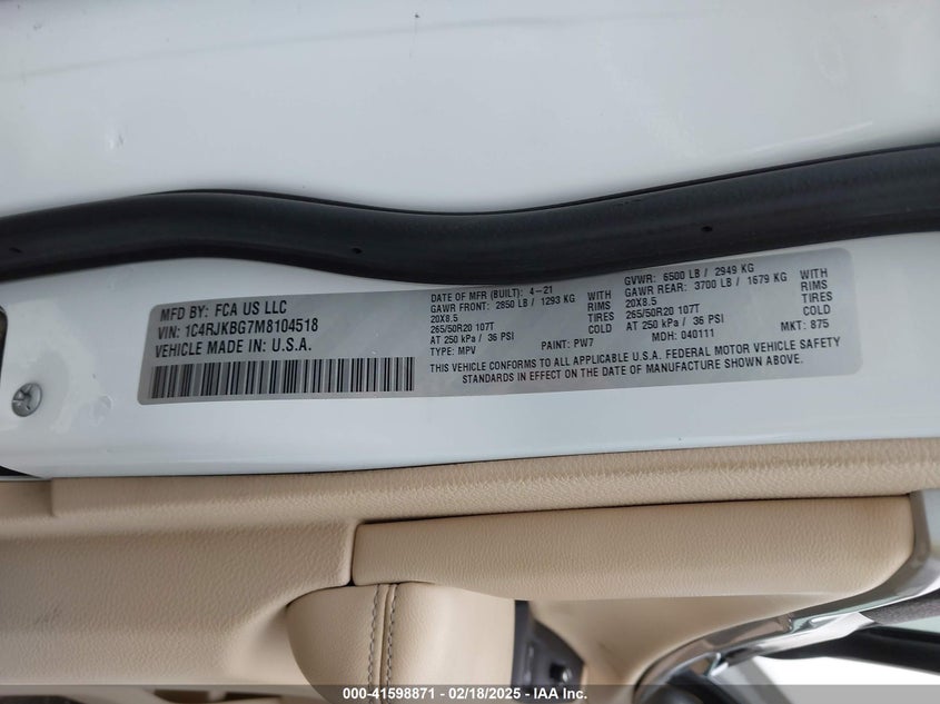 2021 JEEP GRAND CHEROKEE L LIMITED 4X4 - 1C4RJKBG7M8104518