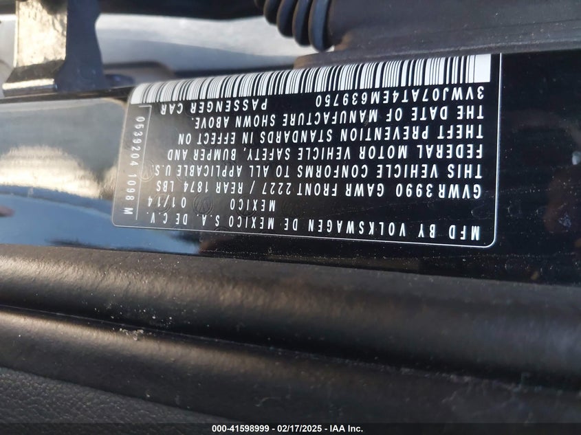 2014 VOLKSWAGEN BEETLE VIN: 3VWJ07AT4EM639750