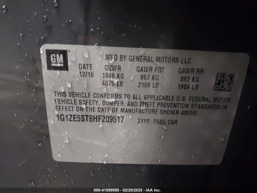 2017 CHEVROLET MALIBU VIN: 1G1ZE5ST8HF209517