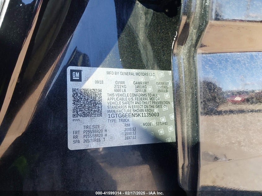2019 GMC CANYON VIN: 1GTG6EEN5K1135003