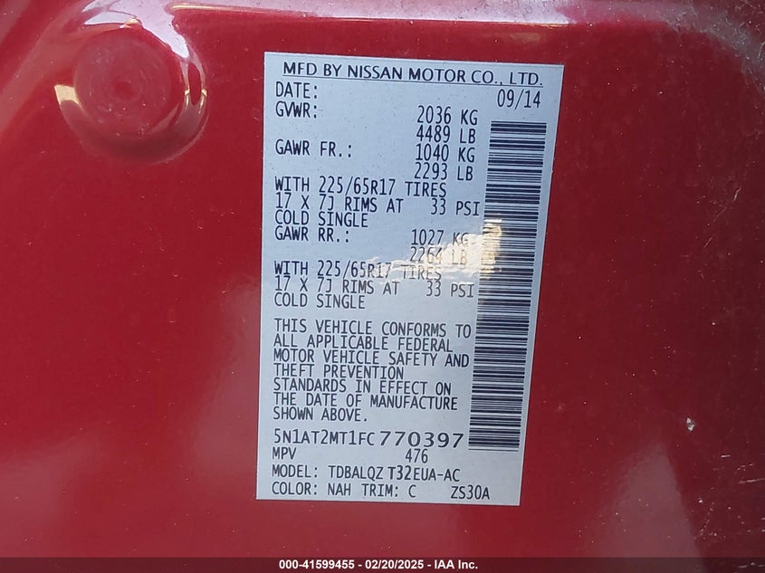 2015 NISSAN ROGUE SV - 5N1AT2MT1FC770397