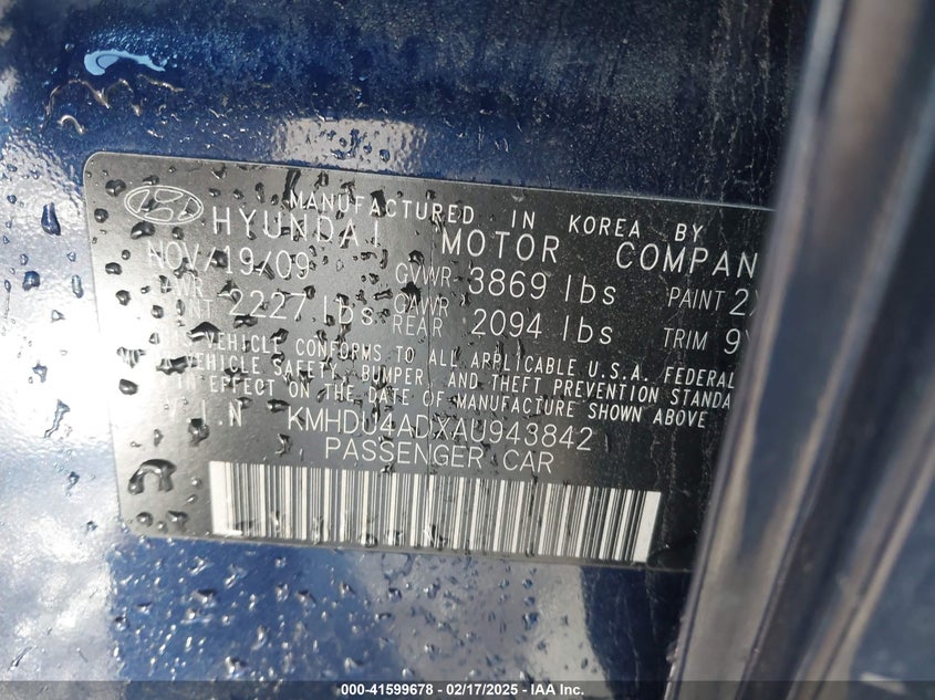2010 HYUNDAI ELANTRA VIN: KMHDU4ADXAU943842