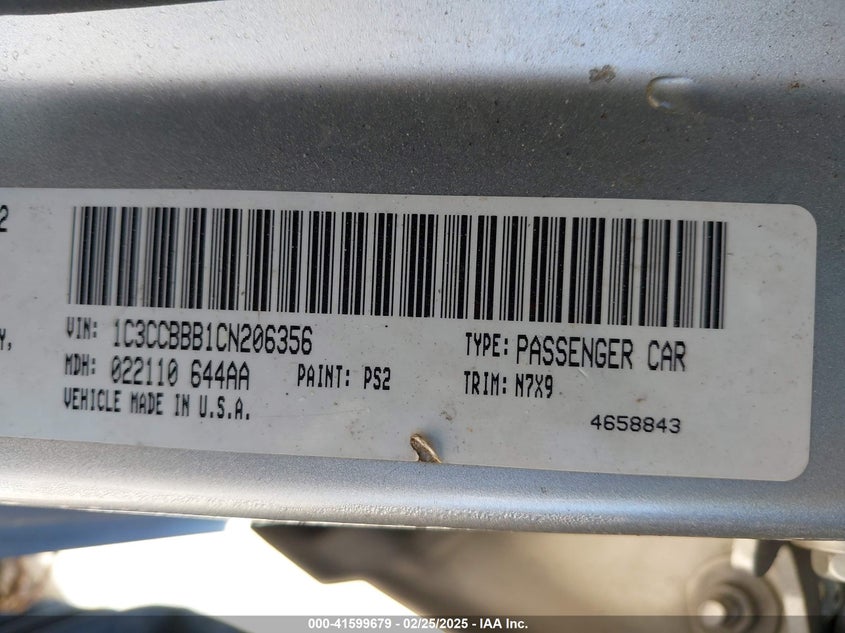 2012 CHRYSLER 200 VIN: 1C3CCBBB1CN206356