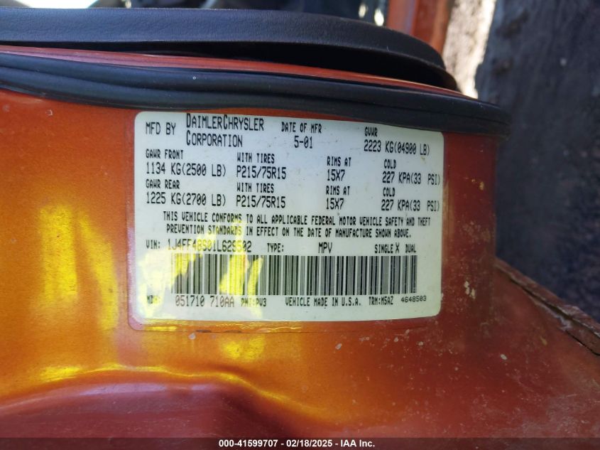 2001 Jeep Cherokee Sport VIN: 1J4FF48S01L629502 Lot: 41599707