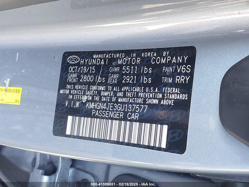 2016 HYUNDAI GENESIS VIN: KMHGN4JE3GU137577