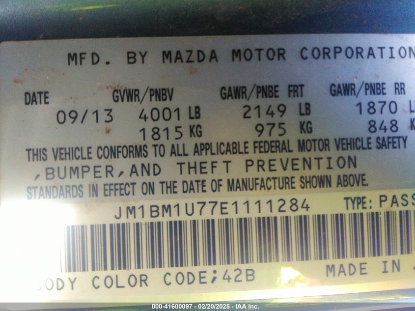 2014 MAZDA MAZDA3 VIN: JM1BM1U77E1111284