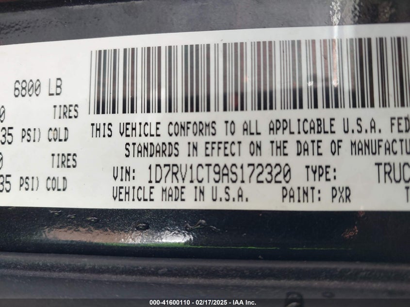 2010 DODGE RAM 1500 VIN: 1D7RV1CT9AS172320