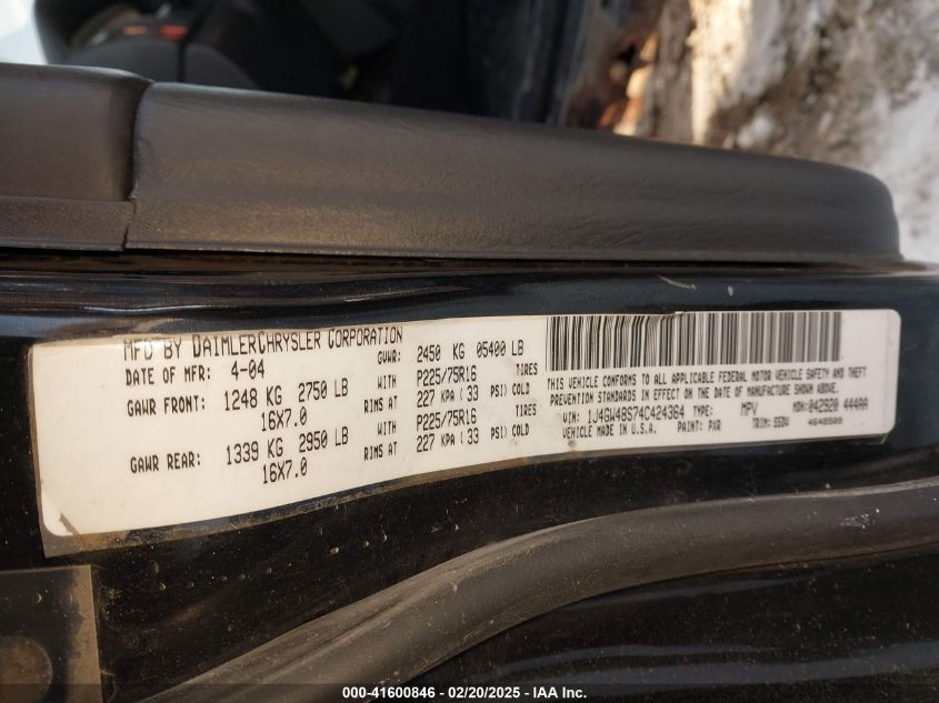 2004 Jeep Grand Cherokee Laredo VIN: 1J4GW48S74C424364 Lot: 41600846