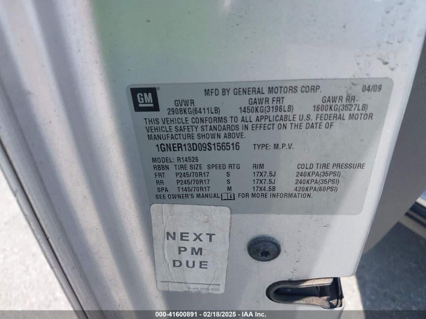 2009 Chevrolet Traverse Ls VIN: 1GNER13D09S156516 Lot: 41600891