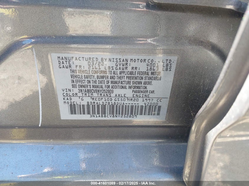 2022 NISSAN SENTRA VIN: 3N1AB8CV8NY252809
