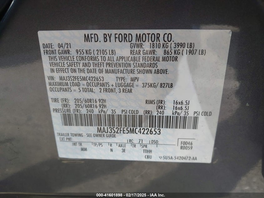 2021 FORD ECOSPORT S - MAJ3S2FE5MC422653