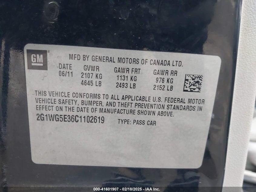 2012 CHEVROLET IMPALA VIN: 2G1WG5E36C1102619