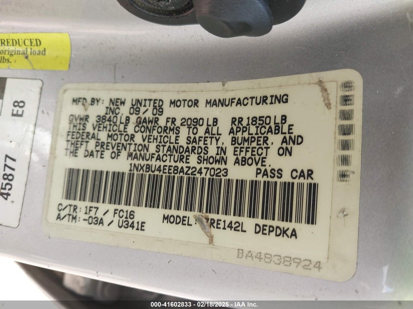 2010 TOYOTA COROLLA VIN: 1NXBU4EE8AZ247023