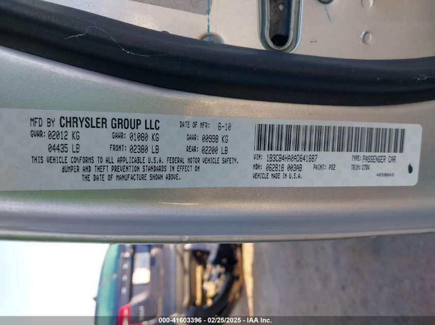 2010 Dodge Caliber Sxt VIN: 1B3CB4HA0AD641687 Lot: 41603396