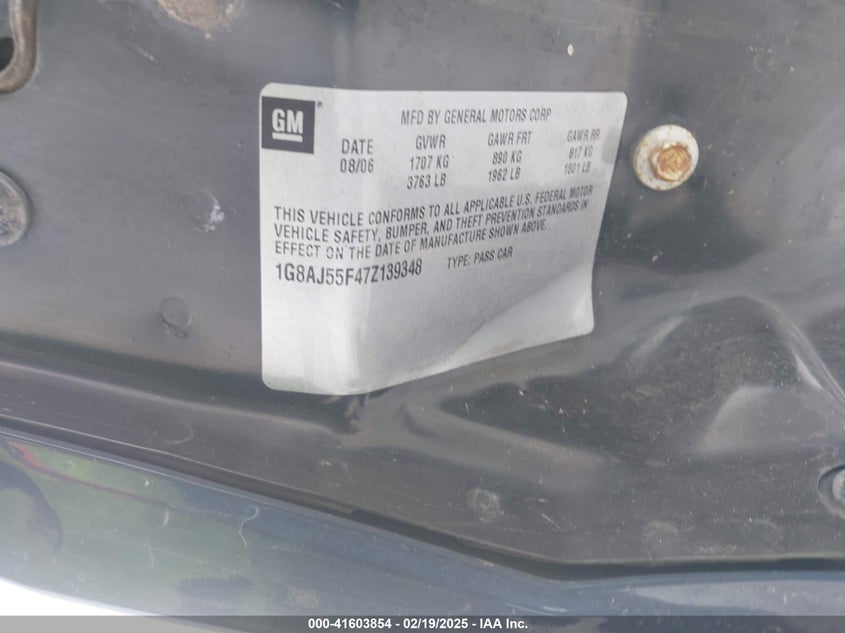 2007 SATURN ION VIN: 1G8AJ55F47Z139348