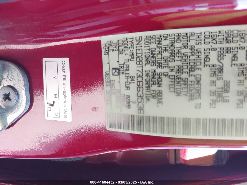 2003 Nissan Xterra Xe VIN: 5N1ED28T73C663536 Lot: 41604432