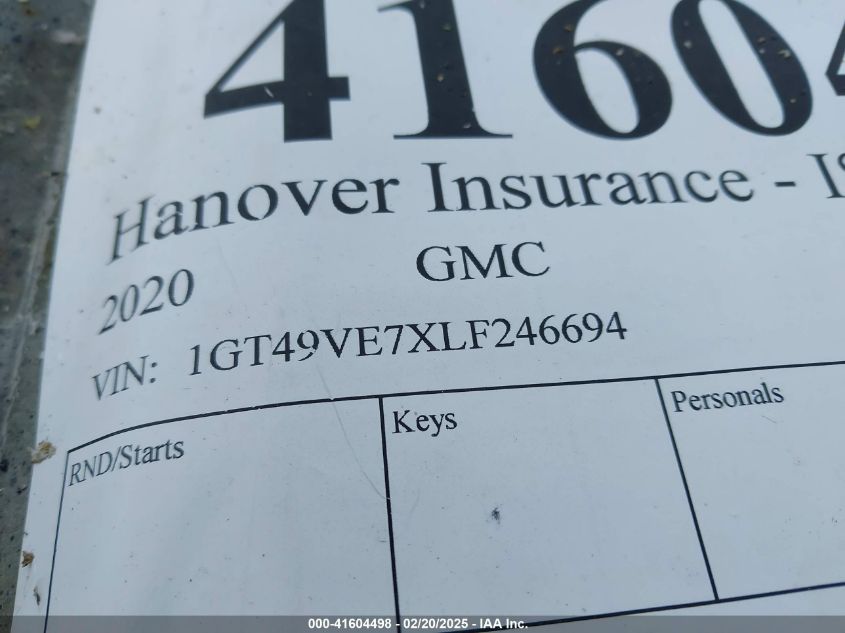 2020 GMC Sierra 3500Hd 4Wd Standard Bed At4 VIN: 1GT49VE7XLF246694 Lot: 41604498