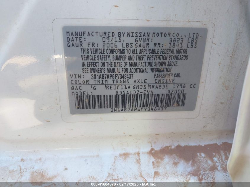 2015 Nissan Sentra Sv VIN: 3N1AB7AP6FY348437 Lot: 41604879