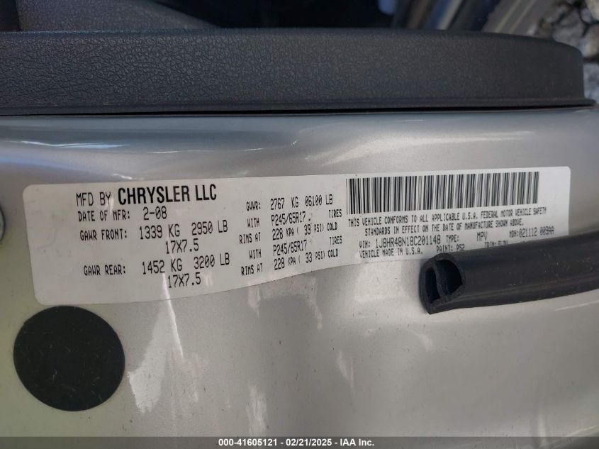 2008 Jeep Grand Cherokee Laredo VIN: 1J8HR48N18C201148 Lot: 41605121