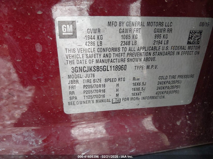 2016 CHEVROLET TRAX 1LS - 3GNCJKSB5GL118960