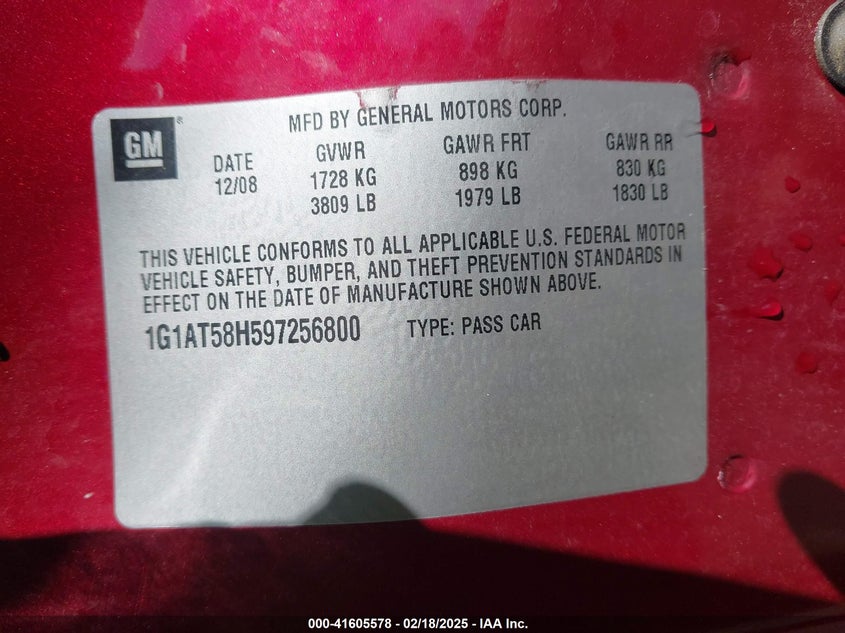 2009 CHEVROLET COBALT VIN: 1G1AT58H597256800