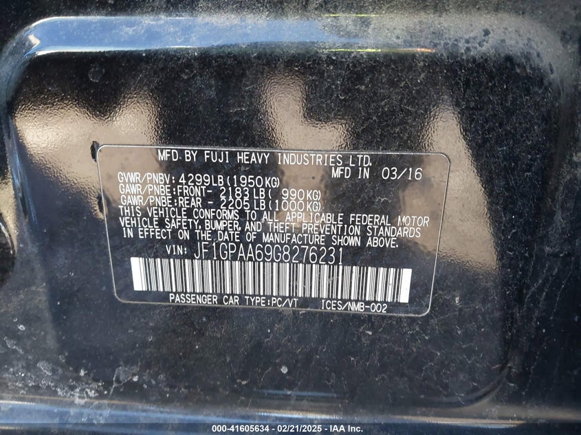 2016 SUBARU IMPREZA 2.0I - JF1GPAA69G8276231